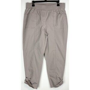 Chico's Ankle Khaki Brown Pull-On Casual Straight Leg Cuffed Pants, Size 2